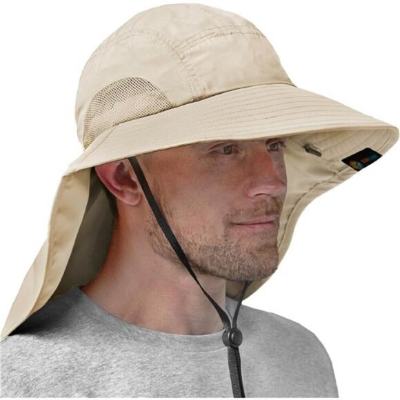 Wide Brim Sun Hat with Neck Flap, UPF50+ Hiking Safari Fishing Hat for Men Women - Picture 2 of 7